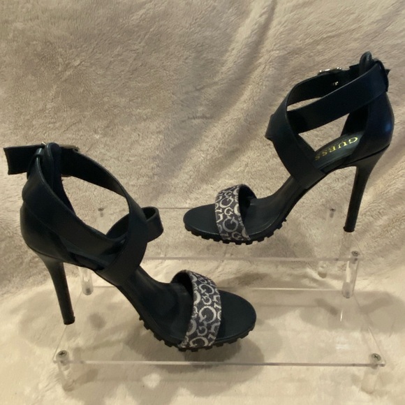Guess Ankle Cross-Strap Slingback Ultra High Stiletto Heels Navy Blue Size 7 EUC - Picture 3 of 14